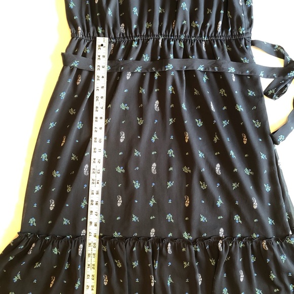 Ann Taylor Ruffled Cap Sleeve Black Floral Dress w/ Elastic Waist & Belt Size XL - Picture 6 of 9